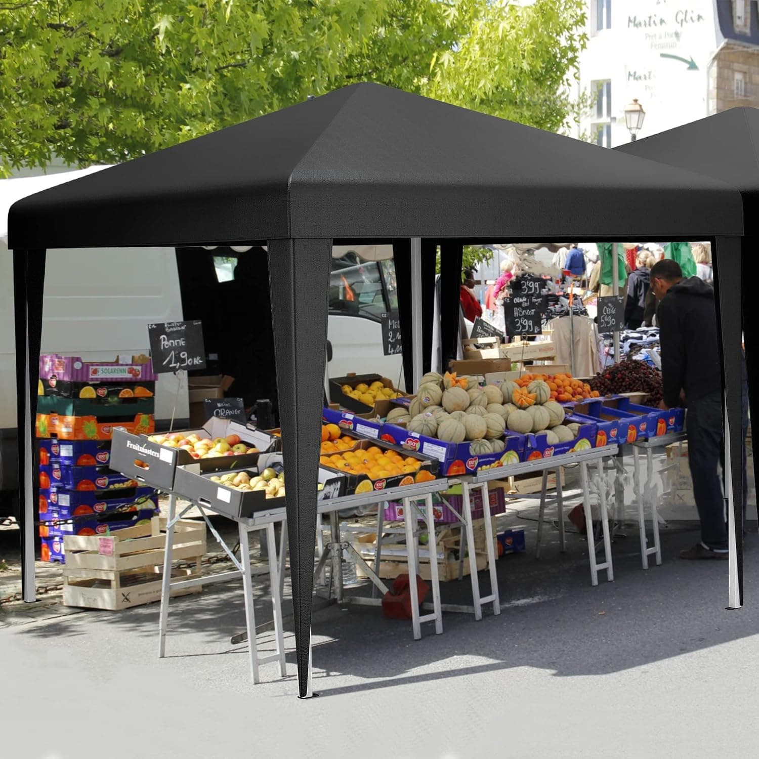 YITAHOME Tenda dobrável Gazebo 3 x 3 m, gazebo impermeável, pavilhão de jardim, proteção UV altura ajustável com saco com rodas para campismo, festas, exterior, preto