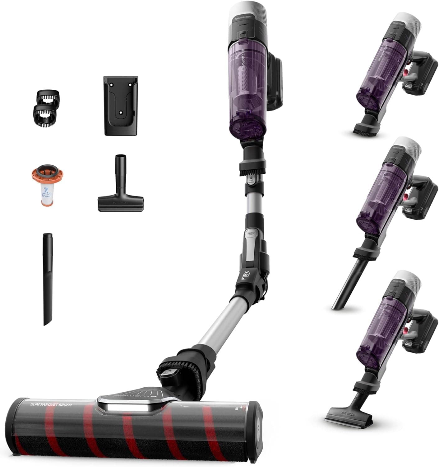 Rowenta X-Force Flex 9.60 Allergy Parquet, aspirador de escova sem cabo, 100 W, escova para pisos rígidos e bordas, tecnologia Flex para acesso a Rincones, até 45 minutos de automonomia, RH2047WO