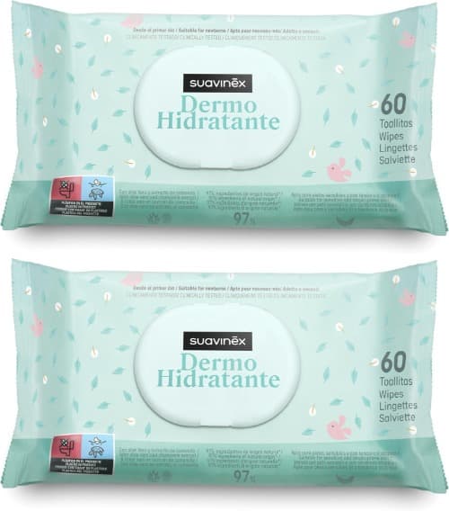 Suavinex, Pacote de 60 toalhetes termohidratantes para bebés, adequados para peles sensíveis e tópicas, toalhetes húmidos com aloé vera e extrato de camomila, 97% ingredientes origem natural