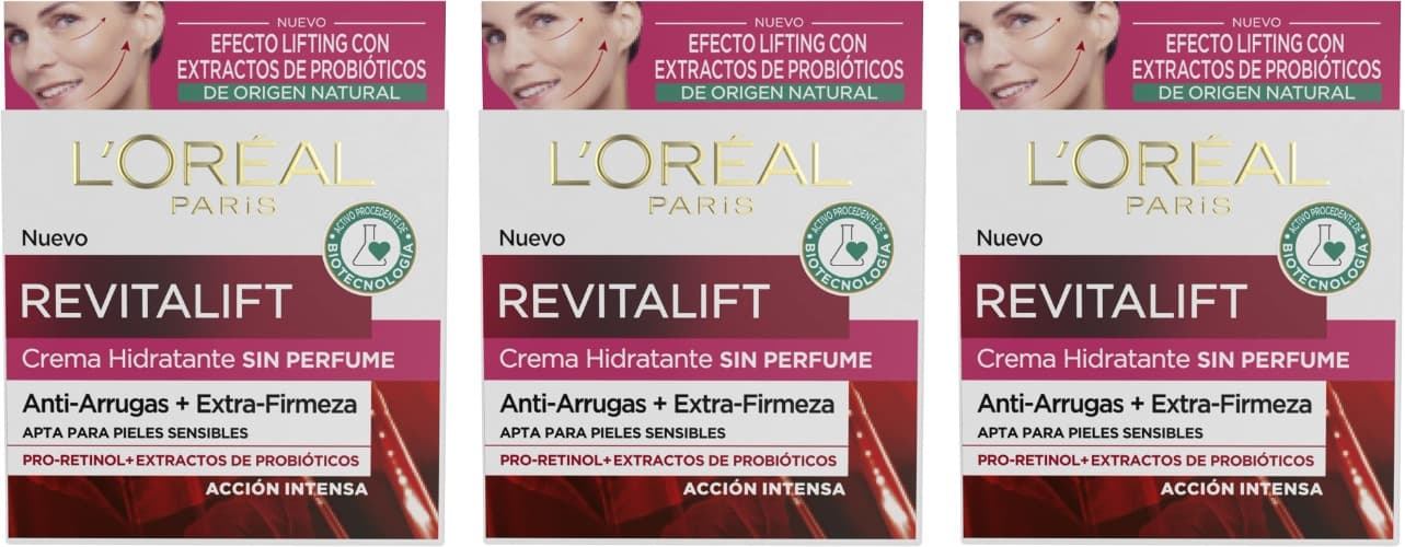 L'Oreal Paris Dermo Expertise Revitalift Creme hidratante sem perfume anti-rugas extra firmeza, 50 ml x 3