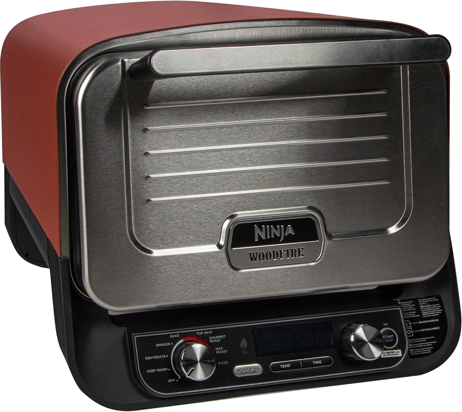 Ninja Woodfire forno elétrico de exterior 8 em 1, forno para pizza, assador de alta temperatura e fumador com grelha, bandeja Pro-Heat e outros acessórios, 6 configurações para pizza, laranja, OO101EU