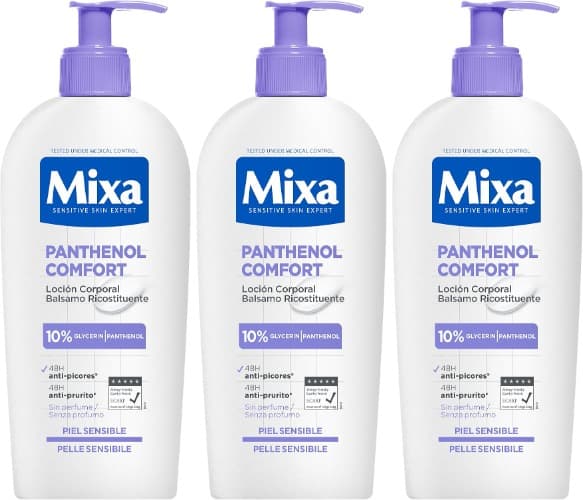 Mixa Loção corporal panthenol conforto para pele atópica, 10% glicerina e com pantenol, acalma a comichão. Adequado para peles sensíveis e crianças. 400 ml
