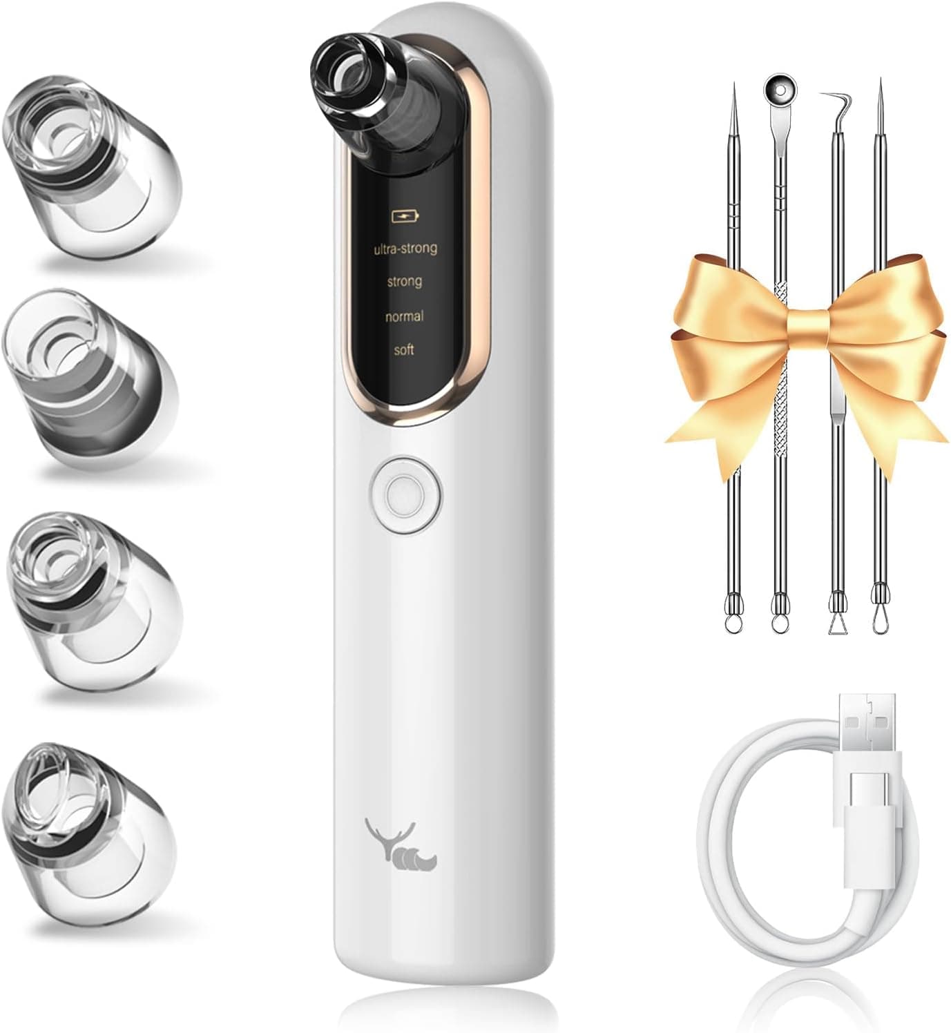 Yccu Succionador de pontos pretos, limpador de poros elétrico, 4 modos de limpeza facial e nasal
