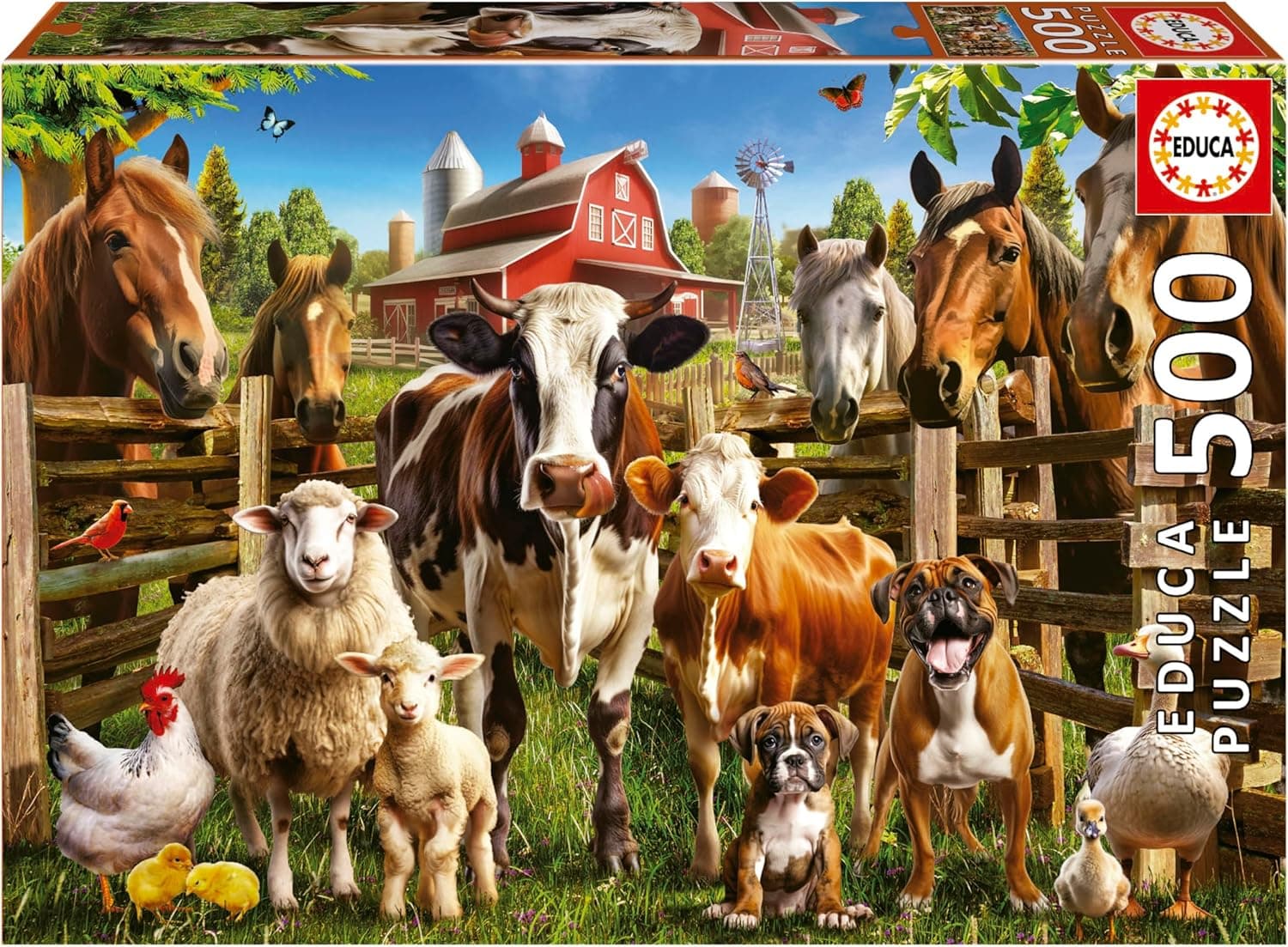 Educa - Os travessos da quinta | puzzle de 500 peças para adultos. Medidas: 48 x 34 cm. Inclui uma cauda Fix Puzzle. 11 Anos (19905)