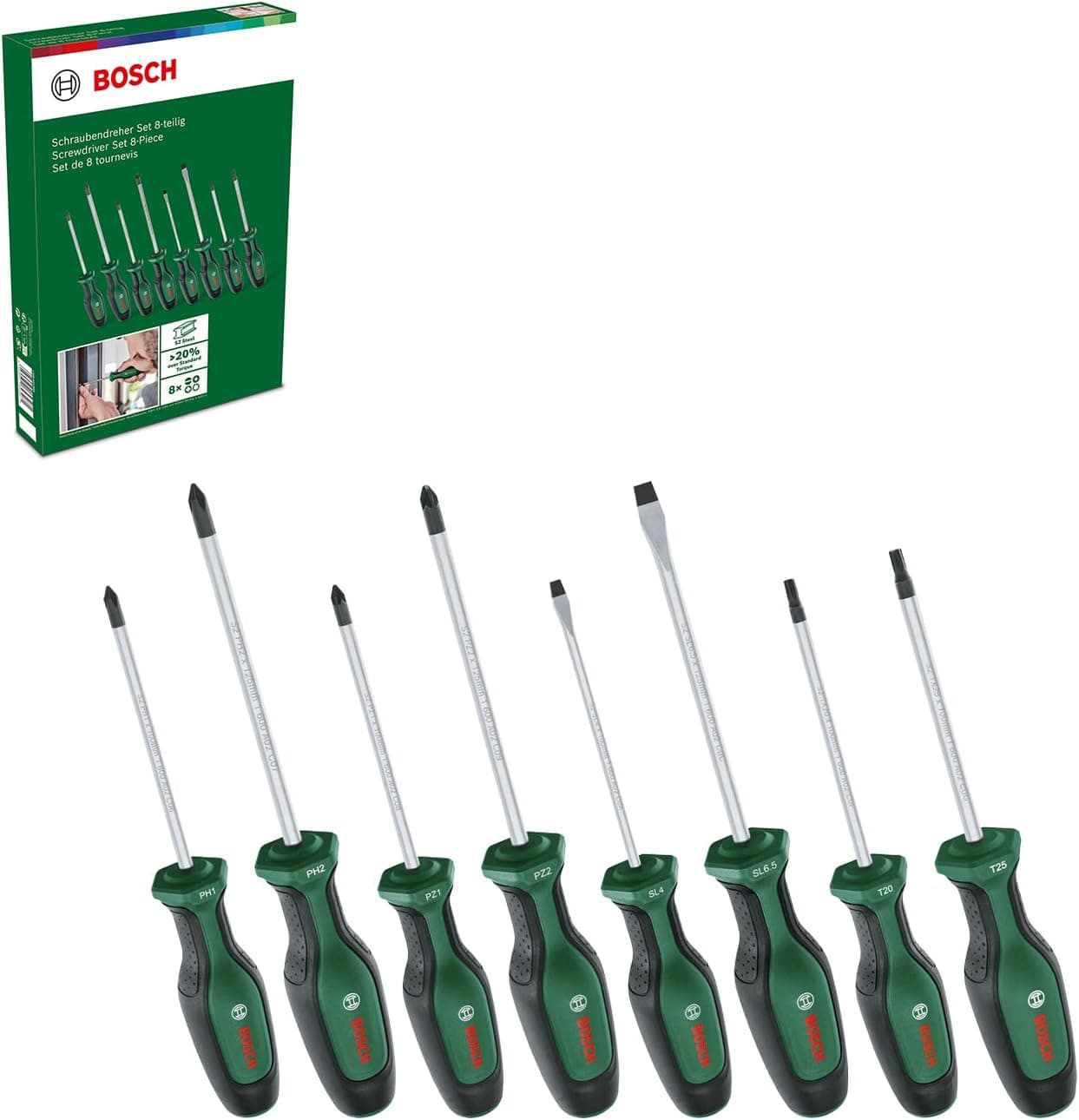 Bosch Home and Garden | Conjunto de 8 chaves de parafusos com pontas magnéticas e punho antiderrapante