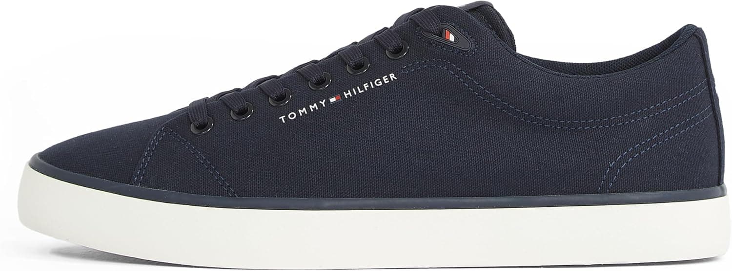 TOMMY HILFIGER TH Hi Vulc Low Core Canvas Homem | Sapatilhas em lona azul com atacadores, detalhes icónicos da marca e sola em borracha para conforto casual e estilo elegante
