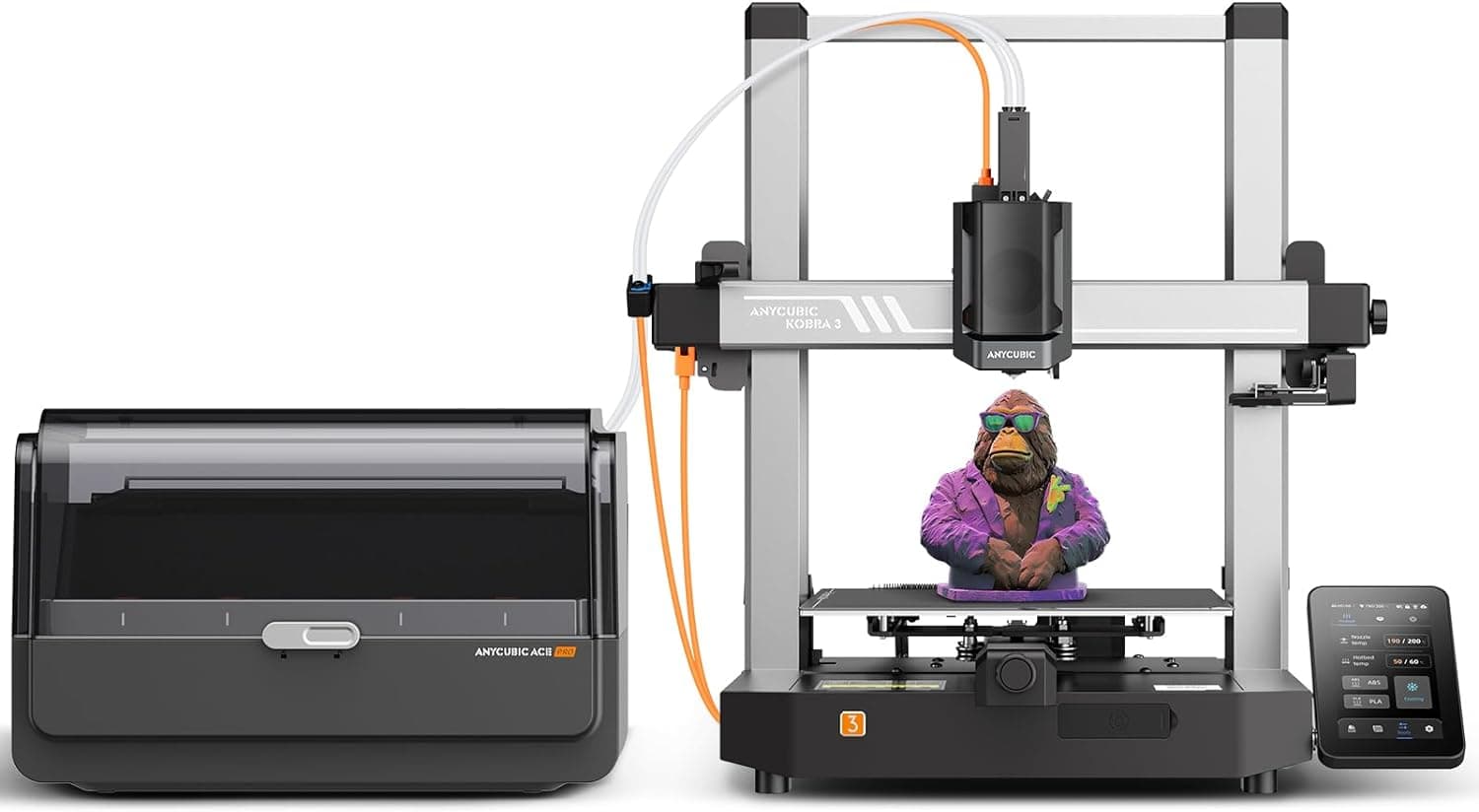 ANYCUBIC Kobra 3 Combo impressora 3D, impressão inteligente multicolorida, 600 mm/s impressora 3D de alta velocidade, sincronização RFID, LeviQ 3.0 nivelamento automático, volume de impressão 250 x