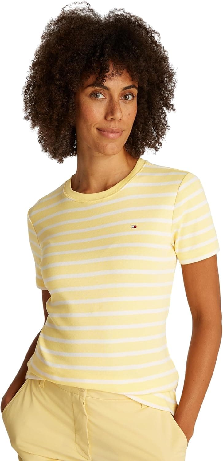 Tommy Hilfiger T-shirt de manga curta mulher Slim Cody com decote redondo