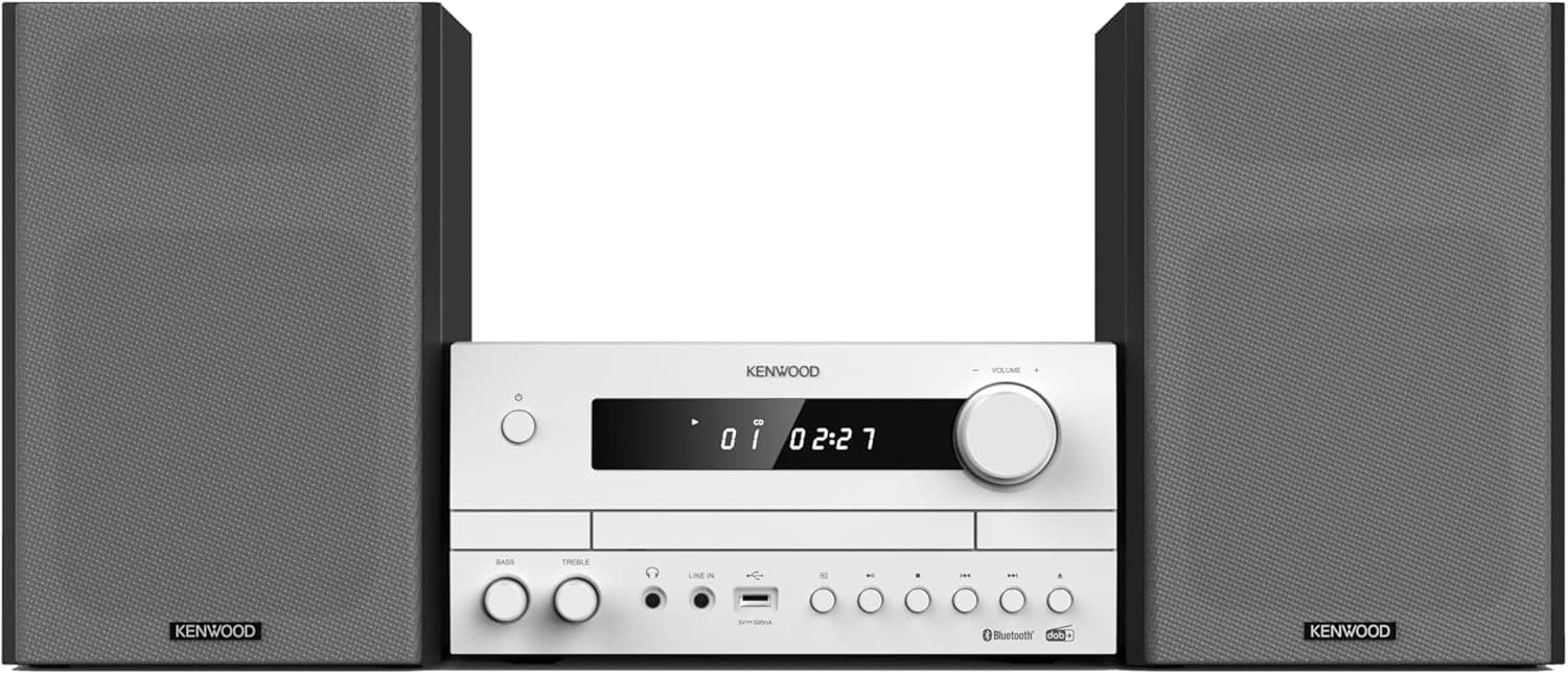 Microcorrente HiFi Kenwood M-822DAB com CD, USB, Dab Blueetooth Audio-Streaming. Cor: Branco - mini equipamento de música para casa