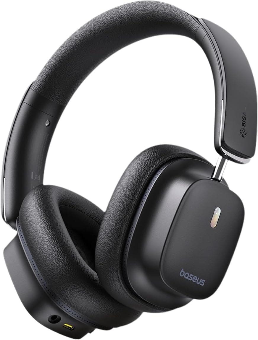 Baseus Auriculares sem fios Bluetooth cancelamento de ruído ativo com áudio espacial, capacetes Bluetooth com LDAC Hi-Res Sound, 65H de reprodução, graves profundos, modo de transparência, dobrável