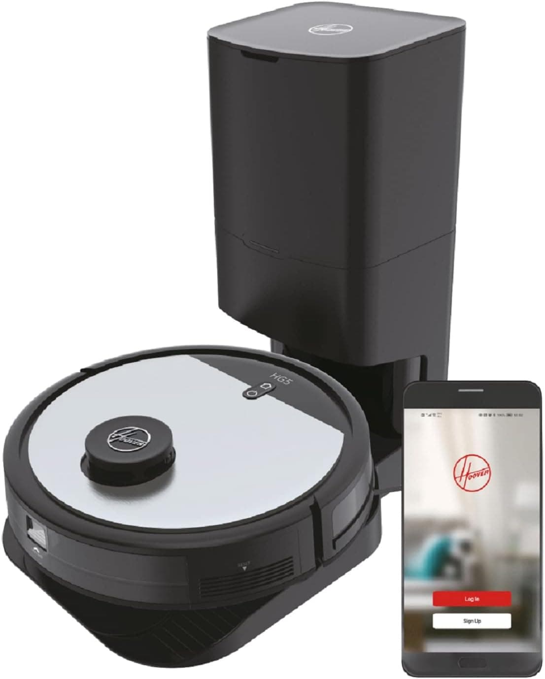 Hoover Robot aspirador com base de auto-esvaziamento, navegação a laser, Wi-Fi, base de carregamento com auto-esvaziamento, sensor de obstáculos, mapa personalizável da casa, programável [HG5]