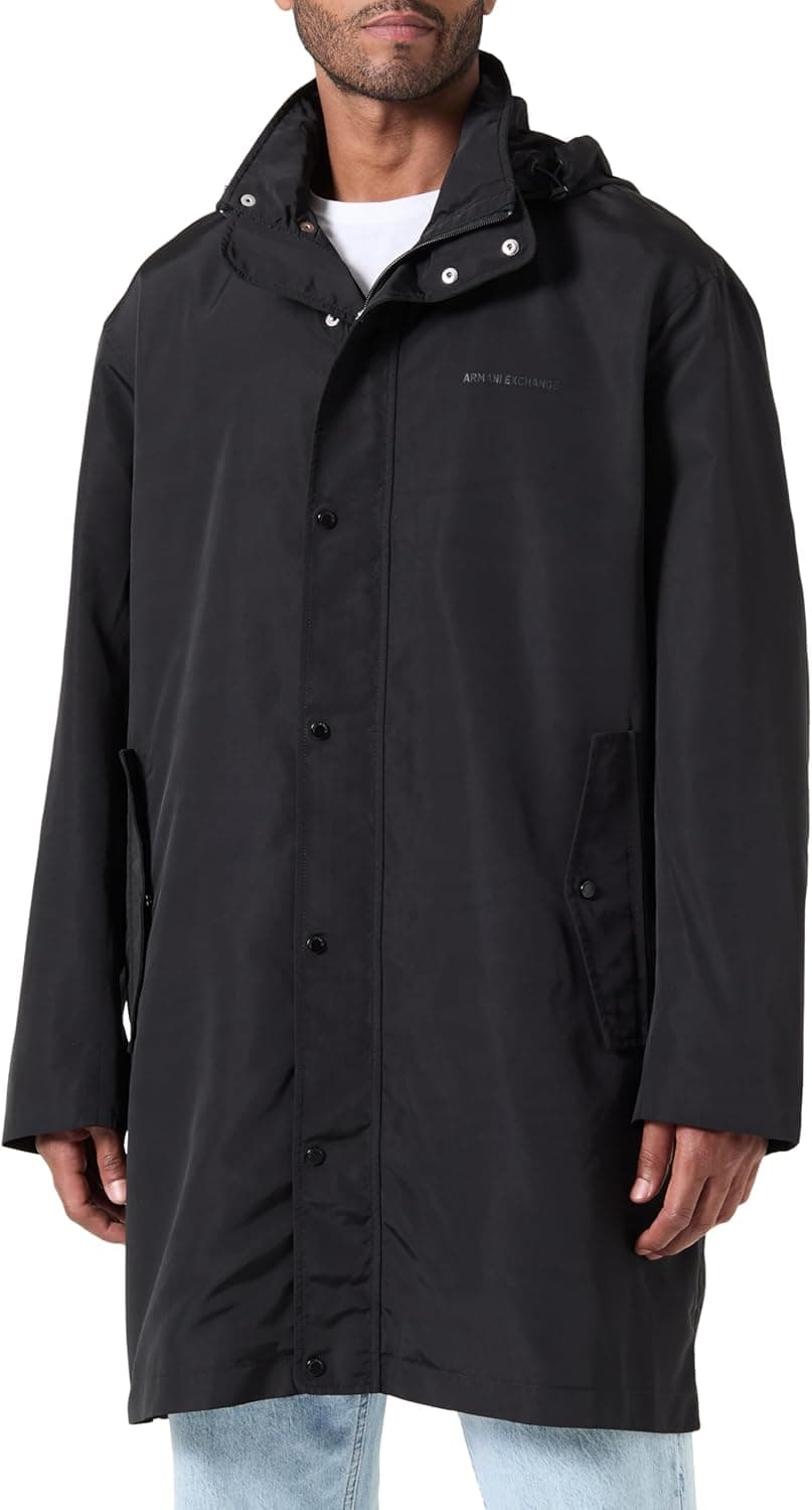 Armani Exchange The Grid Logo Letter | Casaco caban masculino em preto e branco com design gráfico e corte moderno