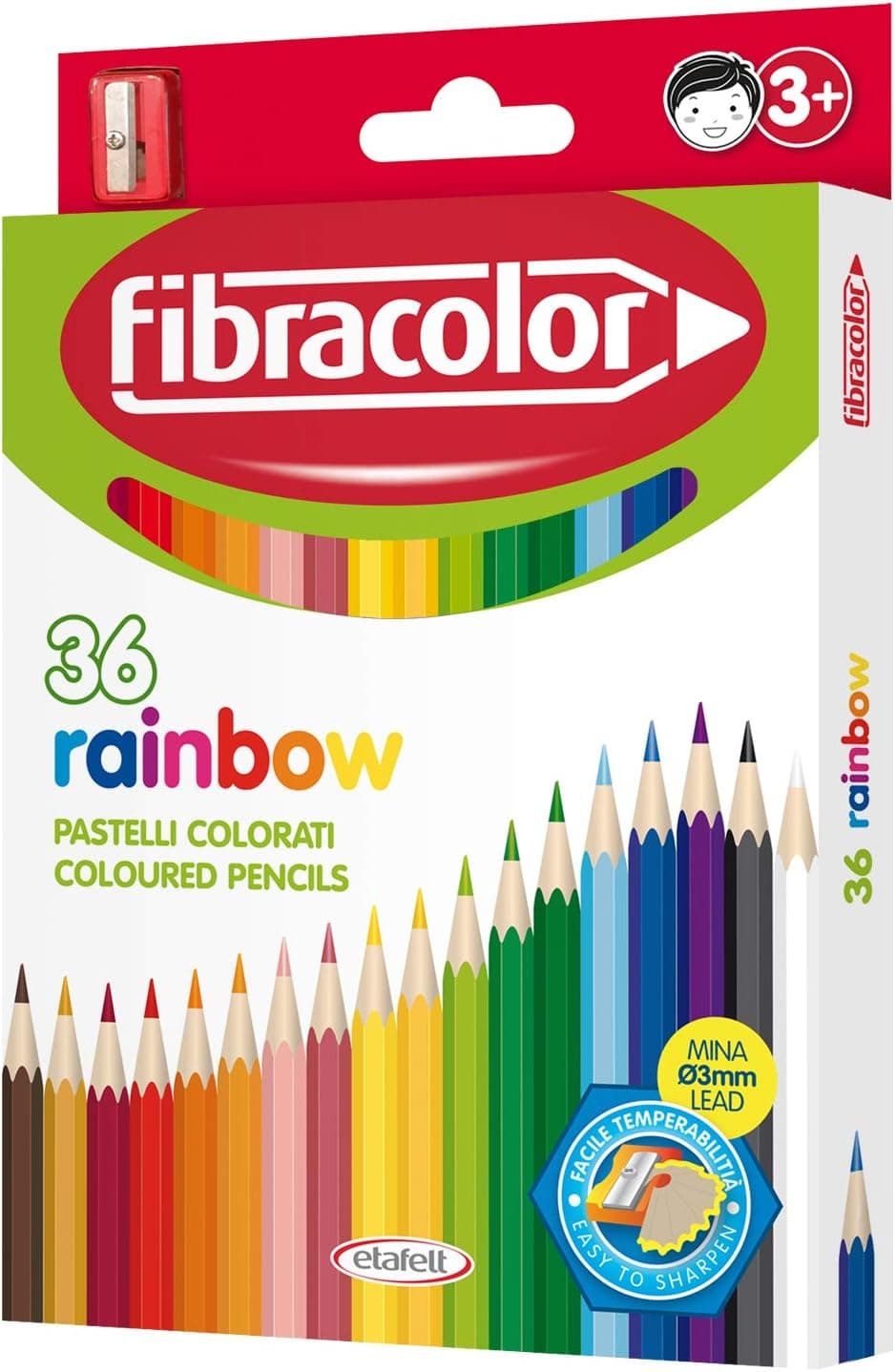 FIBRACOLOR - Raybow lápis de cor de ponta fina caixa de 36 cores com afiador.
