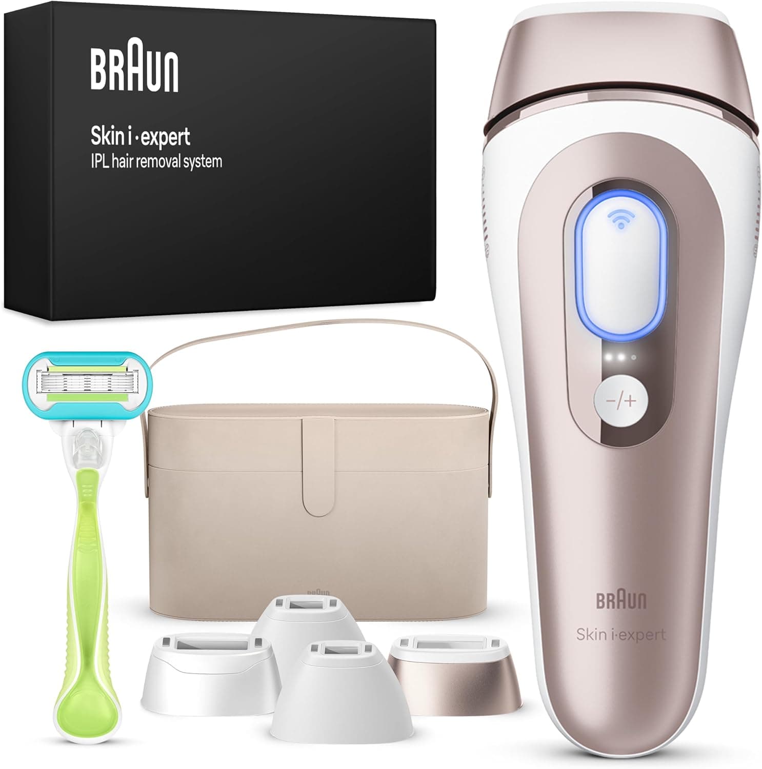 Braun Luz de pulso Skin i·expert Smart IPL, eliminação de pêlos em casa, alternativa à remoção a laser com inteligência artificial, precisar, máquina Vênus, 4 cabeças para rosto e corpo, PL7387