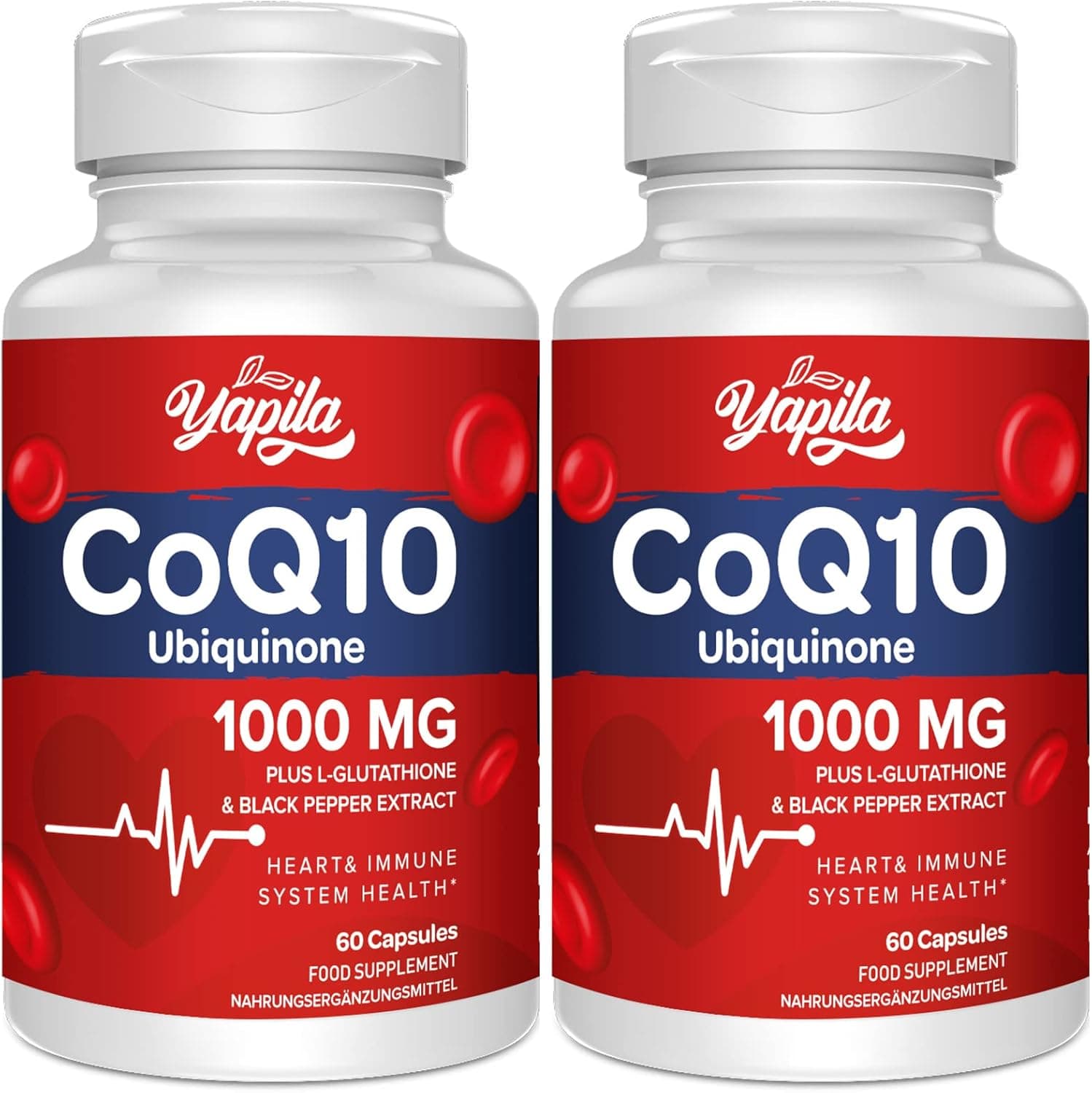 CoQ10 com L-glutationa cápsulas de 1000 mg (2 embalagens), coenzima Q10 100% fermentada, coenzima Q10 altamente concentrada, coenzima Q10 antioxidante, sem soja, sem glúten, Vegan