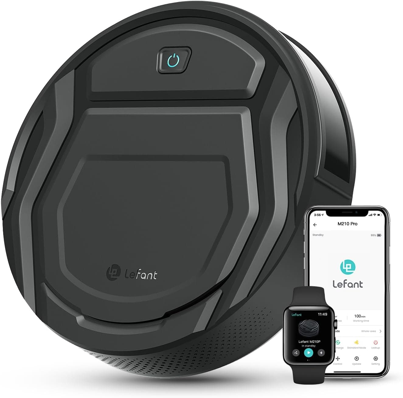 LEFANT Robot aspirador 2200 Pa, aspirador robot de autonomia de 120 min, WiFi/App/Alexa, sensor de anticolisão/queda navegação inteligente, fina e silenciosa, 6 modos de limpeza M210 Pro