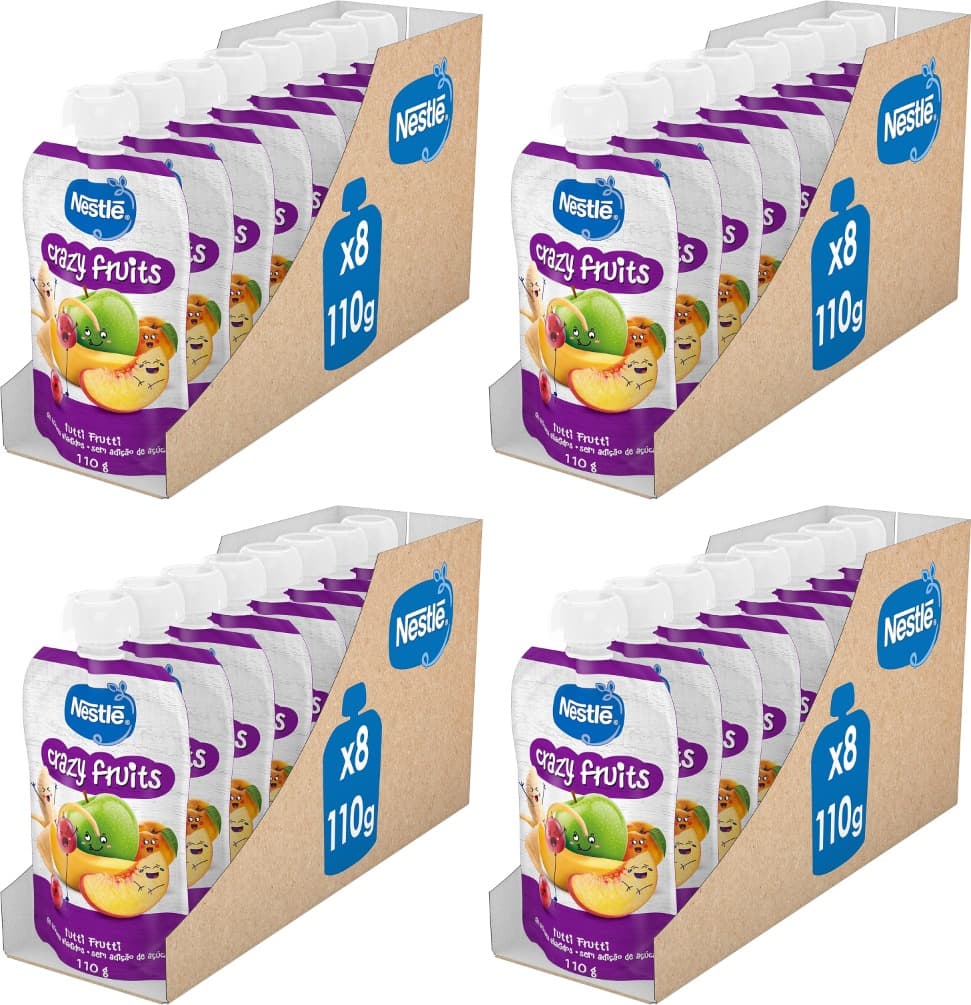 Nestlé Pure Crazy Fruits | Puré de fruta para crianças, 110 g x 32