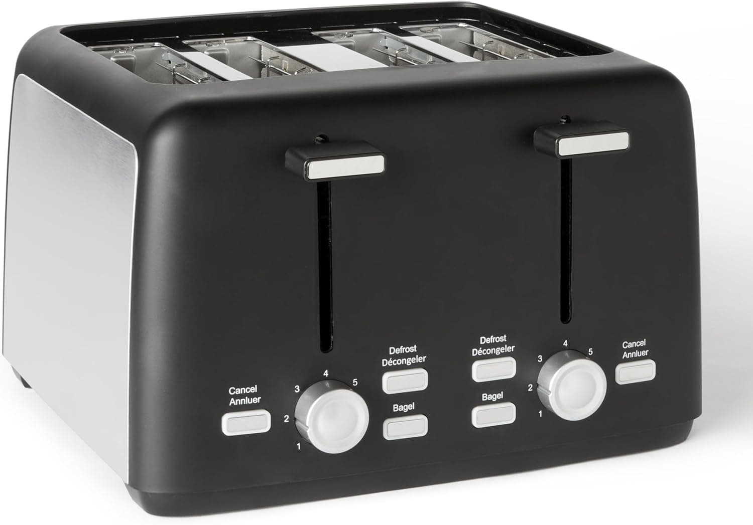 Amazon Basics Torradeira de 4 fatias com 7 níveis de torrado e bandeja para migalhas removível, ranhuras extra largas, 800 W, preto