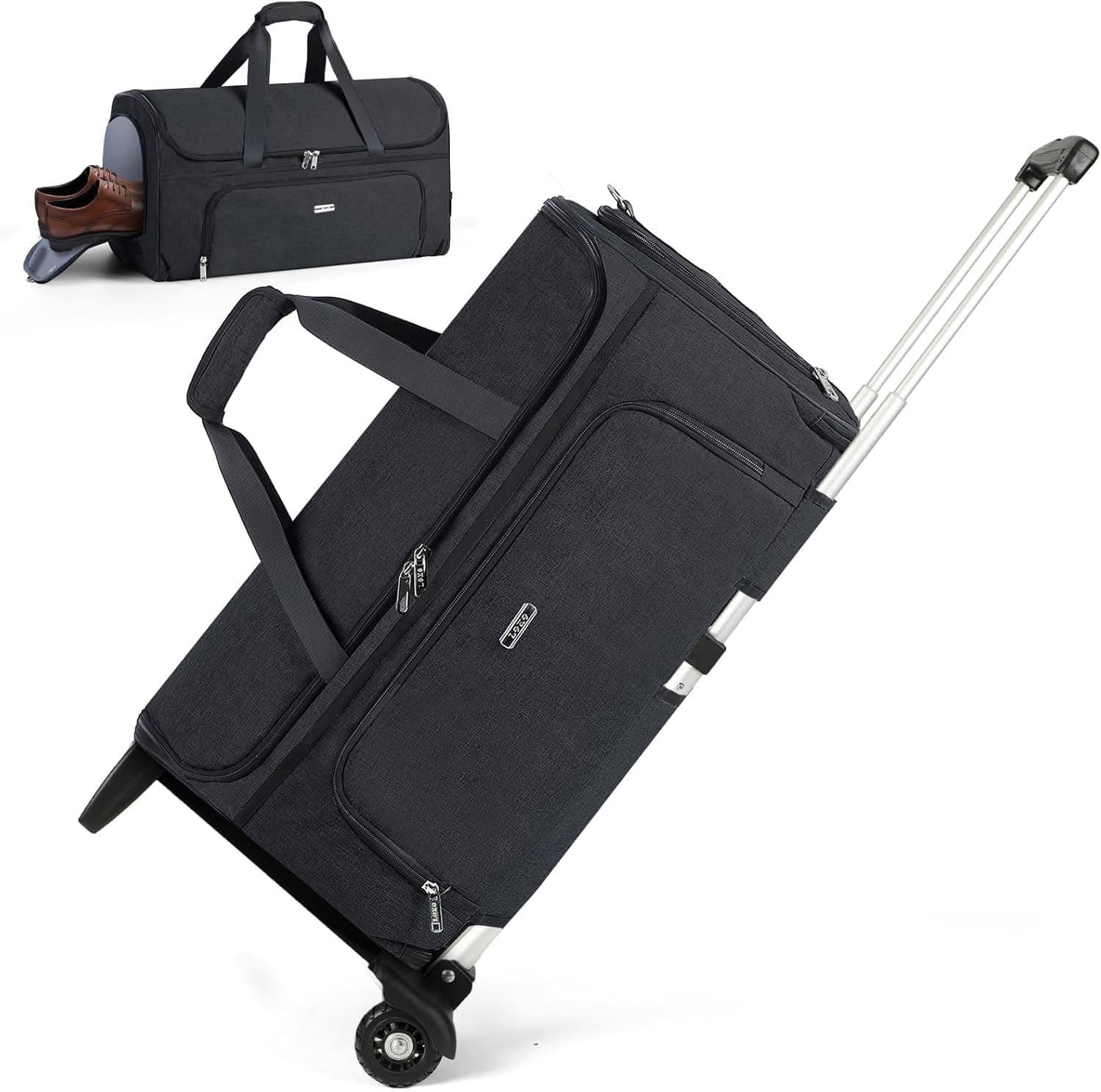 Lekespring Saco de roupa com rodas, saco de viagem grande para bagagem, saco de roupa de viagem 3 em 1 para homens e mulheres, Garment Duffle Bag, Preto