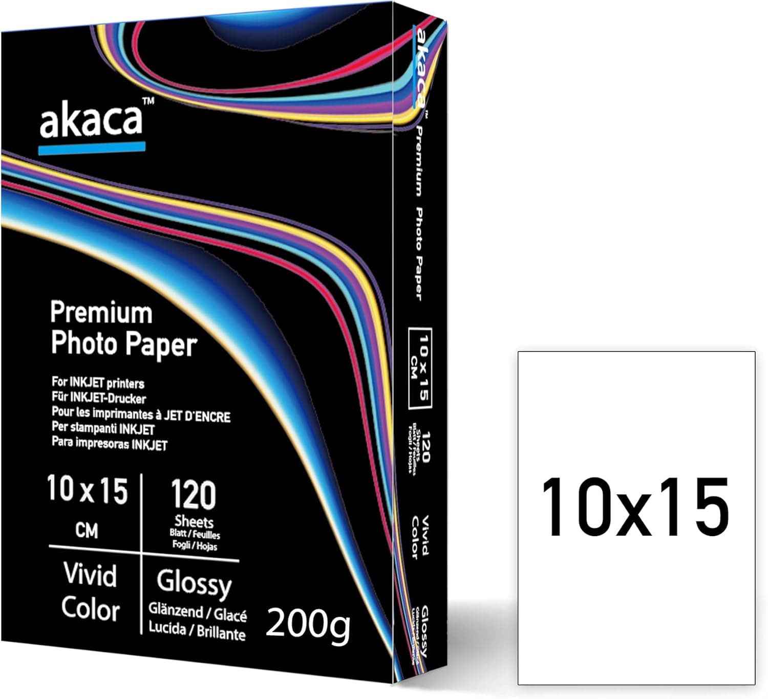 akaca Papel fotográfico brilhante 10 x 15 cm, 120 folhas, 200 g/m², Premium Glossy Photo Paper, para todas as impressoras a jato de tinta