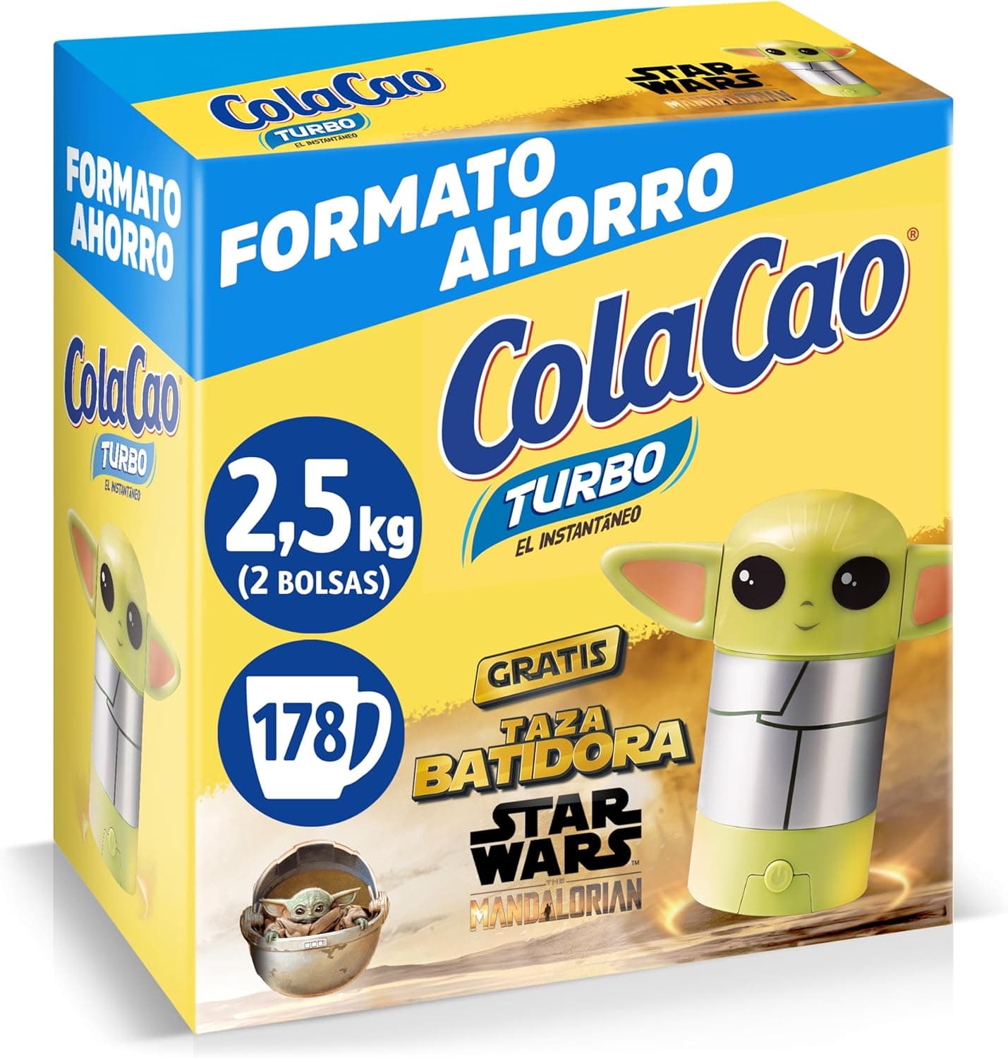 ColaCao, Turbo, cacau solúvel instantâneo natural sem aditivos, formato de poupança, 2,5 kg (caneca da liquidificadora Star Wars)