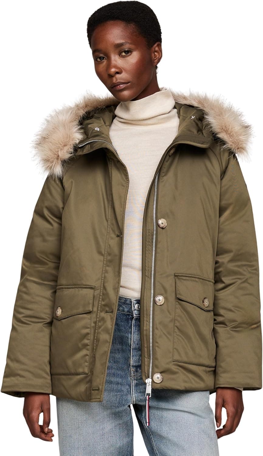 Tommy Hilfiger Parka Mulher Padded Parka com pêlo e botões