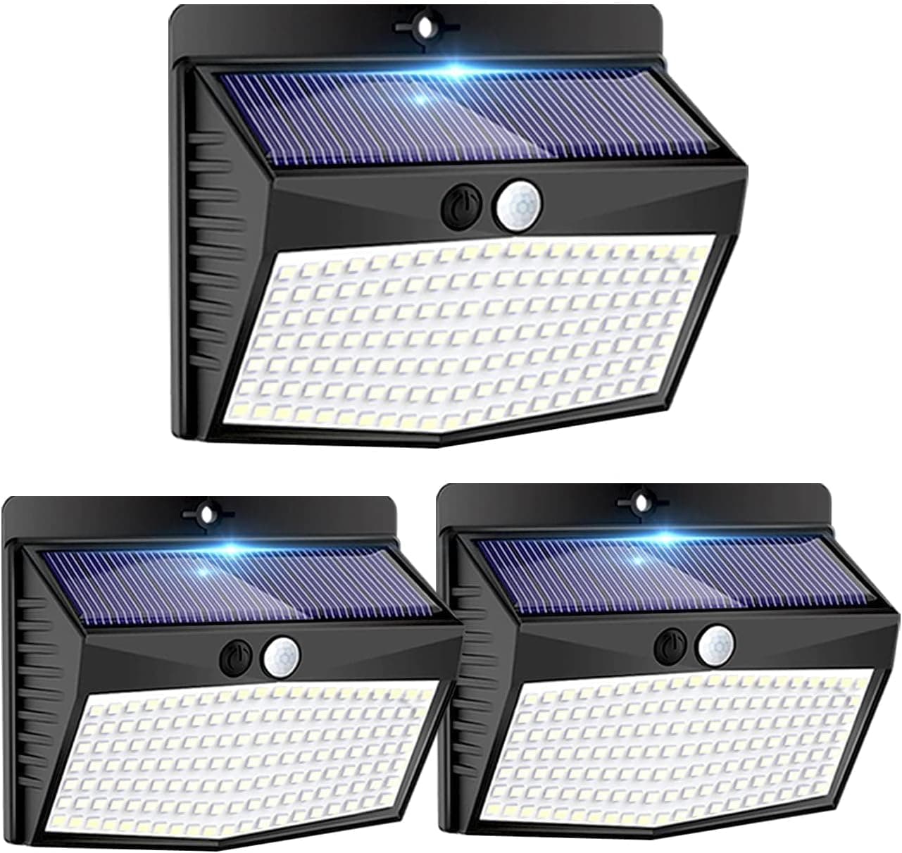 Peasur Luz solar 【3 pacotes/138 LED/3 modos】Focos solares super brilhantes com sensor de movimento impermeável IP65 lanternas potente para exteriores e jardim, garagem, caminho