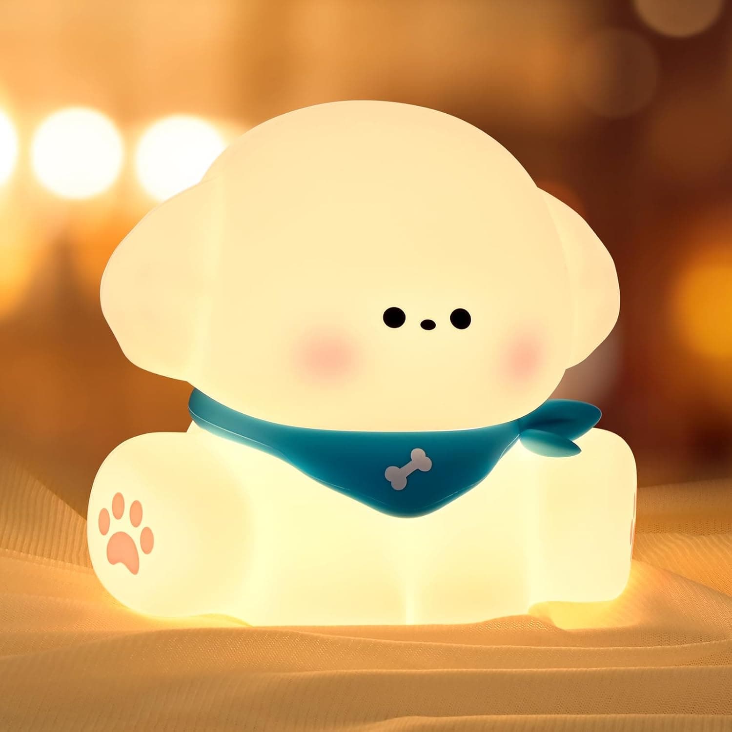 Birnetek Luz noturna infantil de silicone, luz de controlo tátil para crianças, luz de presença atenuável com temporizador e cabo de carregamento USB (cão) 
