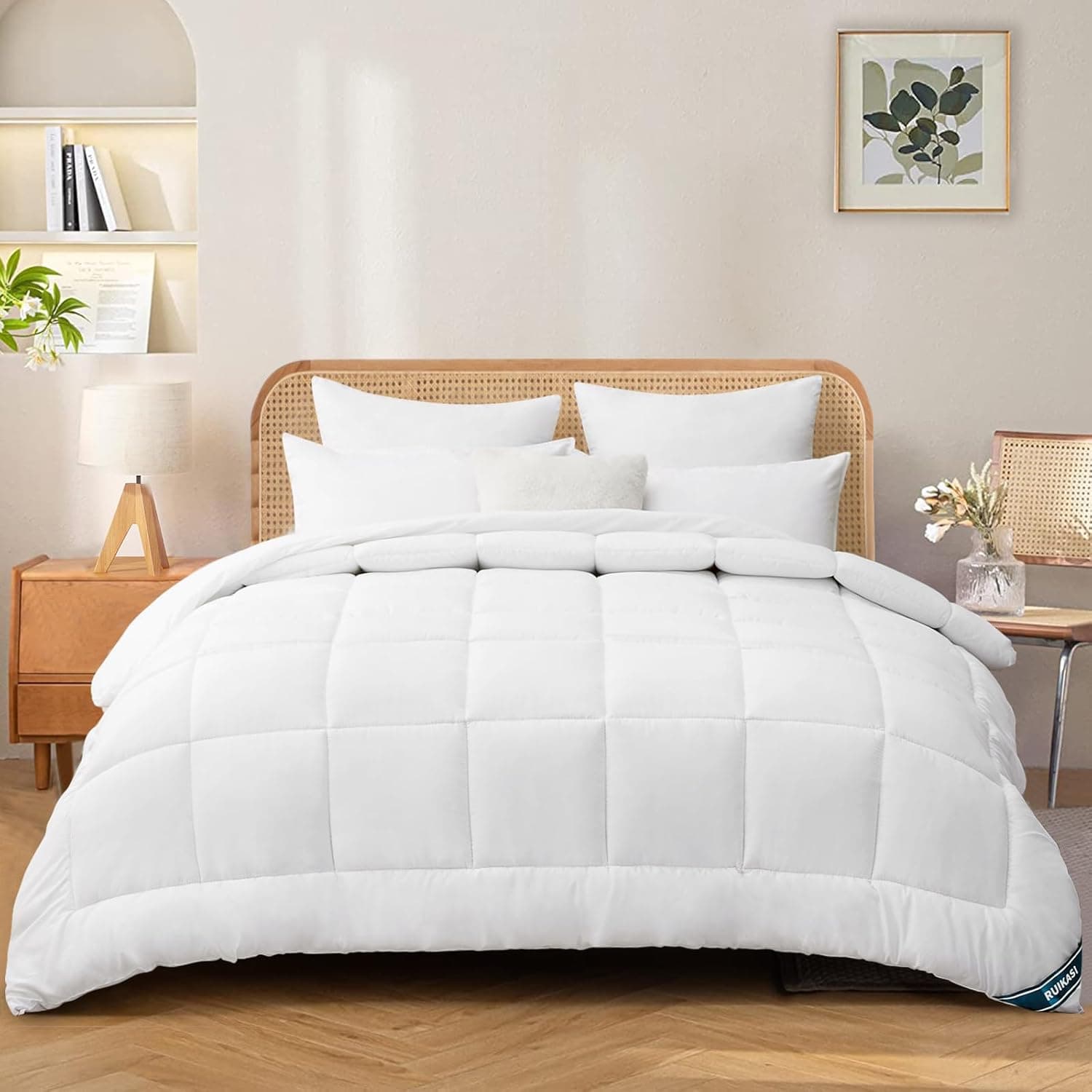 RUIKASI Edredon nórdico cama de 150, enchimento nórdico 220 x 240 cm, edredão, cama de 135 de fibra de 300 g/m²para outono e inverno, leve, macia e respirável, branco