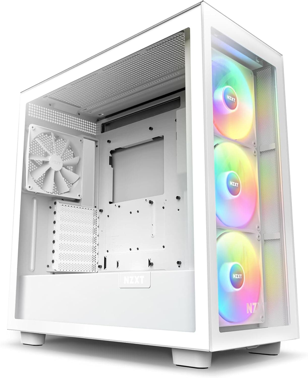 NZXT H7 Elite RGB, 2023 Caixa Mid-Tower ATX para PC Gaming, painel frontal perfurado para alto fluxo de ar, painéis de vidro temperado, 3 ventoinhas RGB, branco, CM-H71EW-02