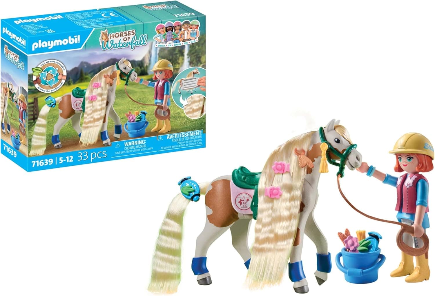 PLAYMOBIL Horses of Waterfall 71639 Ellie com cavalo, incluindo acessórios para criar penteados para cavalos e duas pulseiras de silicone, brinquedos sustentáveis para meninos e meninas a partir de 5 anos
