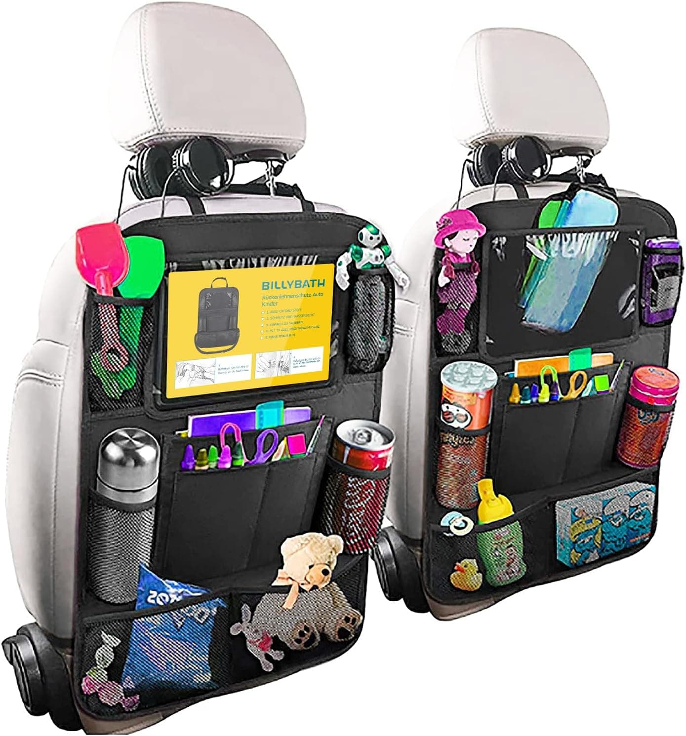 BillyBath | Organizador de carro com suporte para tablet e proteção de banco, pack de 2