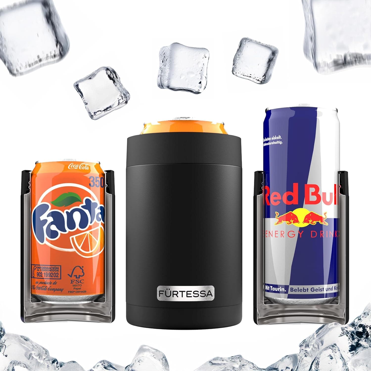 Fürtessa Can Cooler | Refrigerador para latas de 330 ml mantém bebidas frias em preto e branco