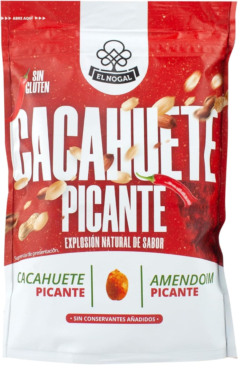 EL NOGAL Frutos secos amendoim repelado picante (com pimenta e caiena) Doypack, 125 g (embalagem de 1)
