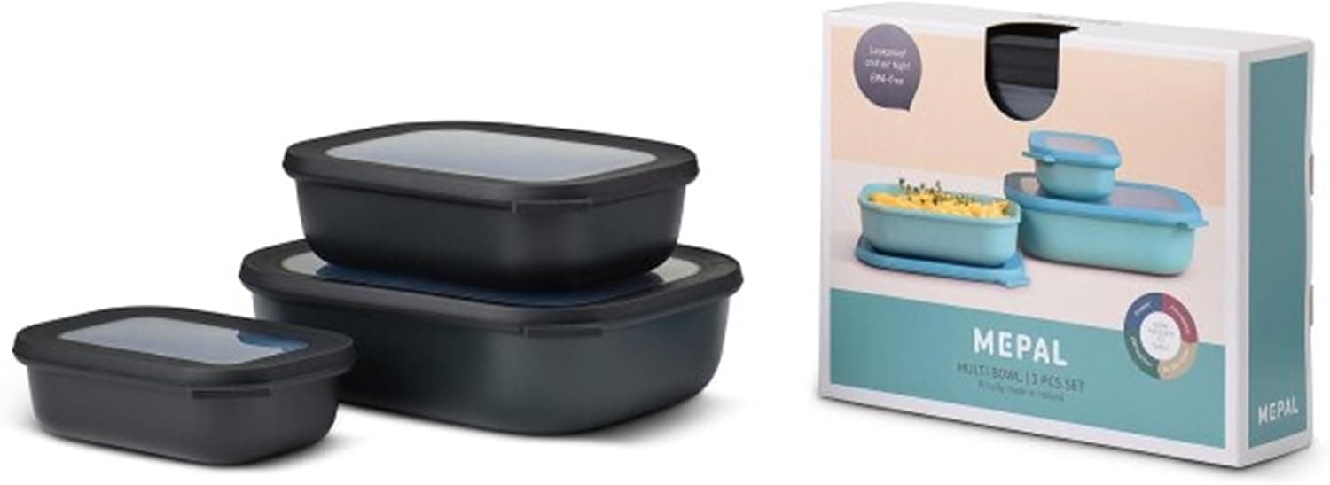 Mepal - Multi Bowl Cirqula retangular 3 peças - caixa de armazenamento de alimentos com tampa - caixa de armazenamento hermética para frigorífico e micro-ondas, 500 ml, 1000 ml e 2000 ml - Nordic