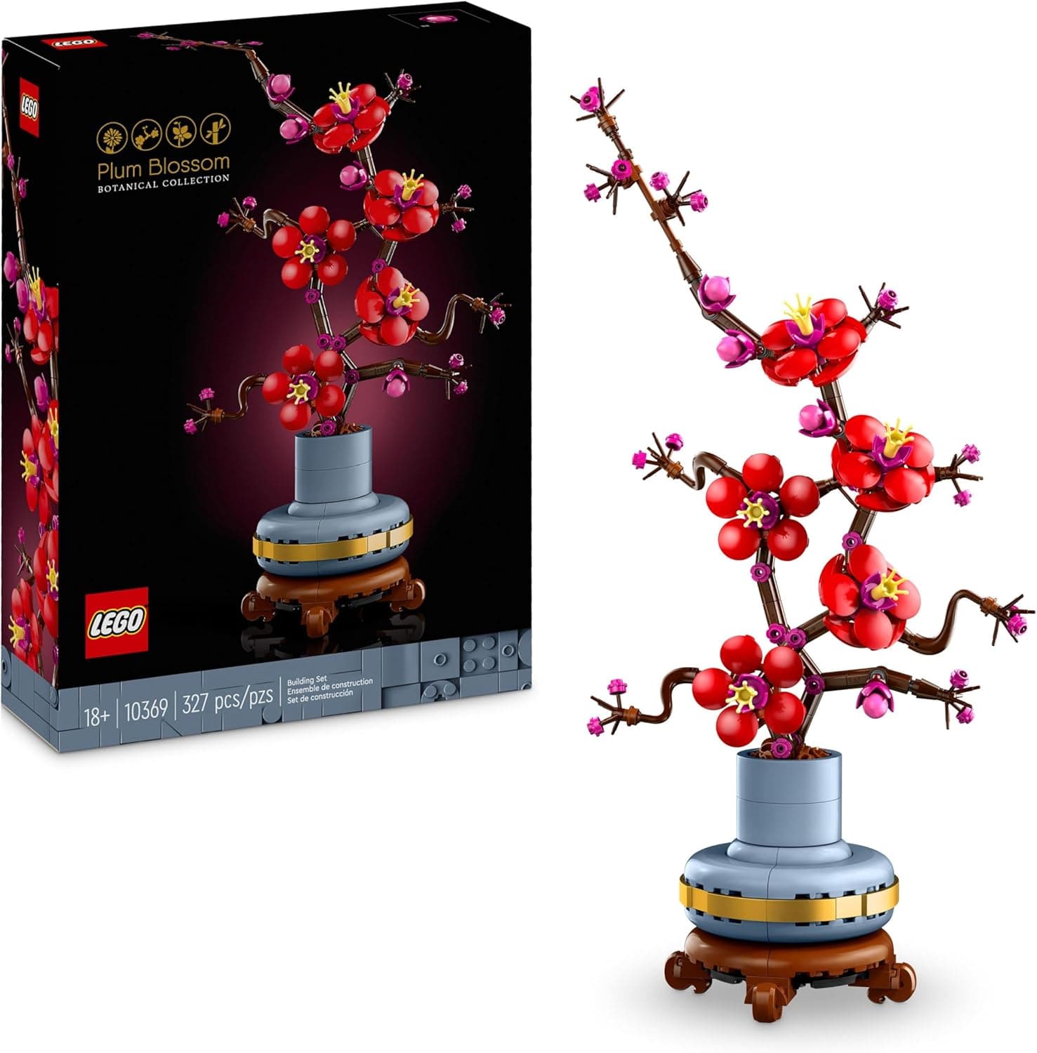 LEGO Flor de ameixa botânica ornamento floral, presente do dia da mãe, flores artificiais, decoração de sala e casa, casaco para construir para adultos 10369