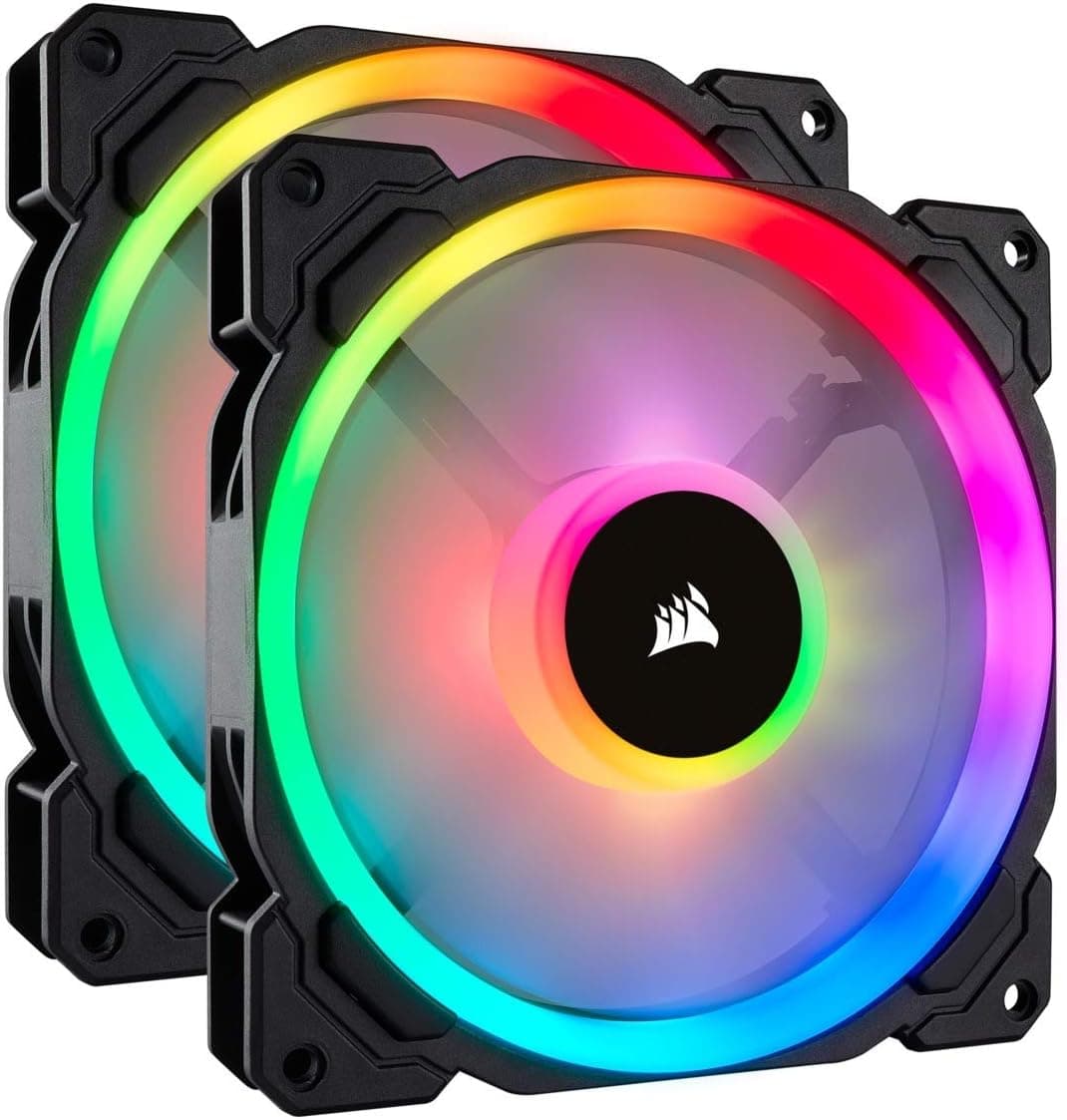 Corsair LL140 RGB Ventoinha de PC (140 mm, Halo RGB duplo LED PWM) com Lighting Node PRO, embalagem de 2 peças