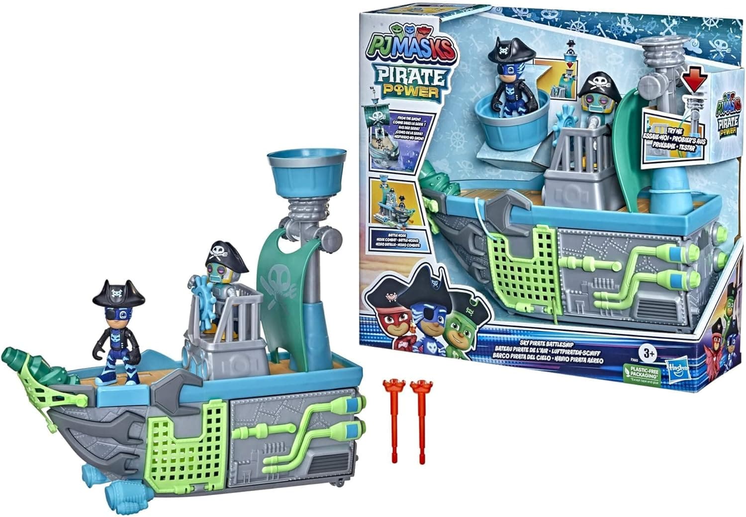 PJ Masks Sky Pirate Battleship Brinquedo pré-escolar, Playset de 2 figuras de ação para crianças de 3 anos ou mais