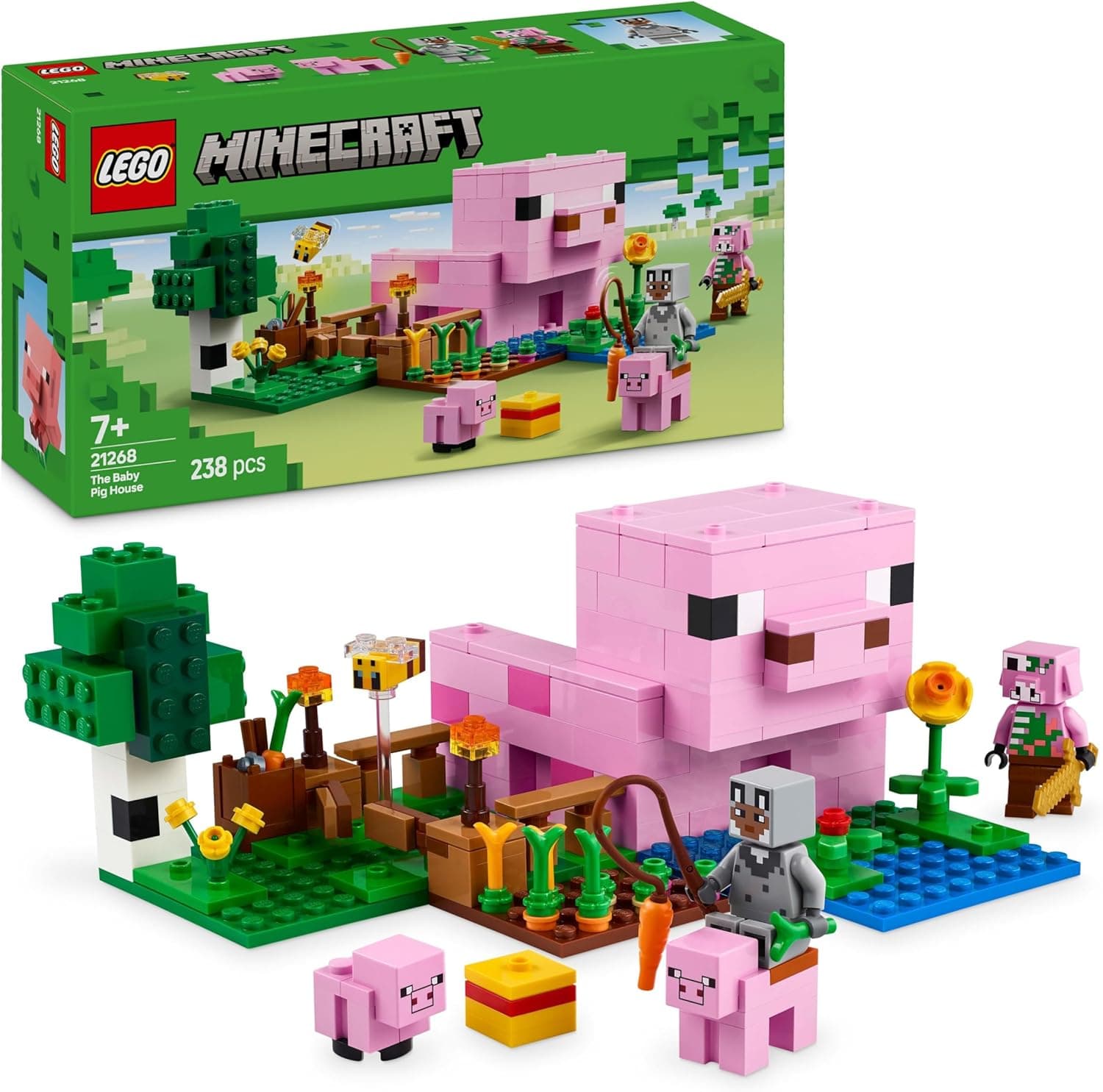 LEGO Minecraft Casa-porco bebé, quinta com animais de brinquedo para meninos e meninas de 7 anos ou mais, bioma floresta e personagens de videojogo para o jogo de roleplay 21268