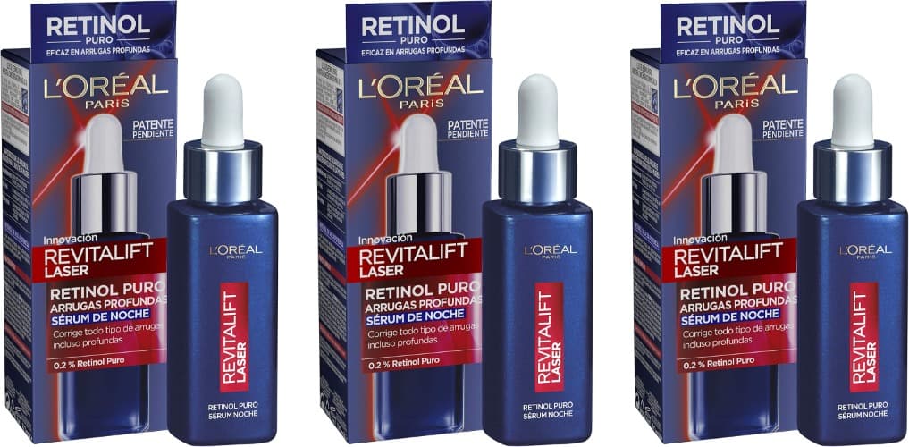 L'Oreal Paris Dermo Expertise Sérum de noite Revitalift Laser com retinol puro, cuidados anti-envelhecimento, corrige rugas profundas, 30 ml x 3