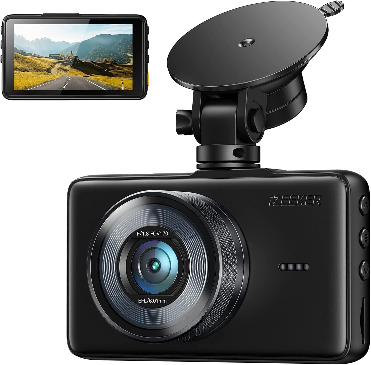 iZEEKER Câmara de carro FHD 1080P Dashcam, ecrã de 3 polegadas, 170° grande angular, sensor G, monitor de estacionamento, detecção de movimento, gravação em loop, WDR