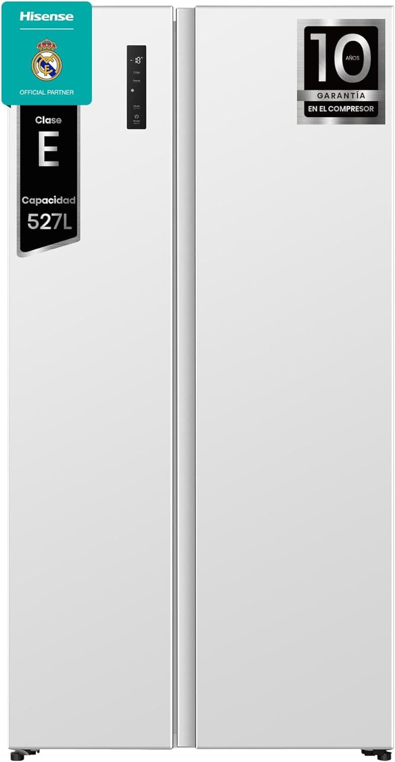 Hisense RS3P538NEWE Frigorífico americano Side By Side, Class E, 534 L, altura 178,6 cm x largura de 91 cm, branco, Kitchen Fit, ventilação inferior, abertura de porta 90 graus, multi Air Flow