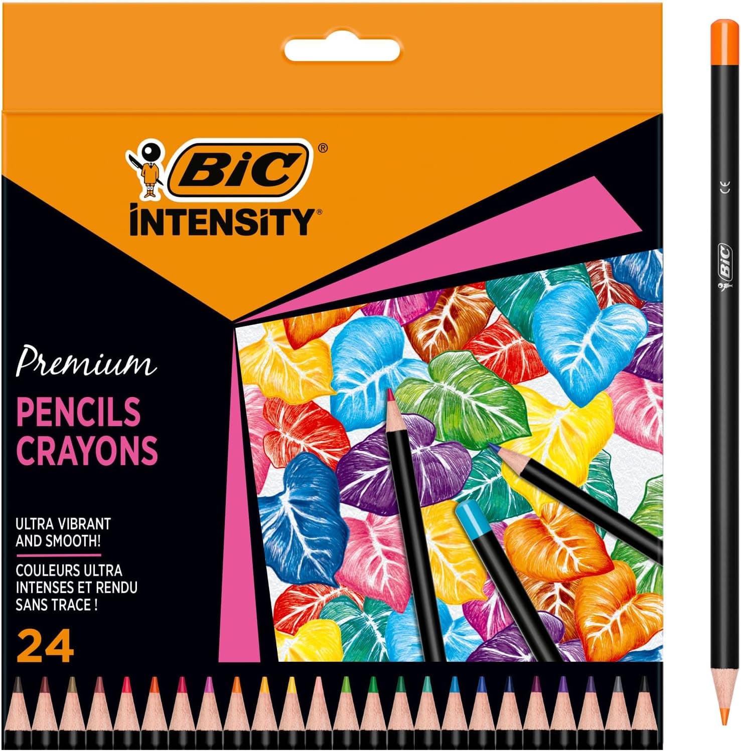 Lápis de cores para adultos BIC Intensity Premium Woodcase com mina resistente a rasgos - multicolorido, pacote de 24