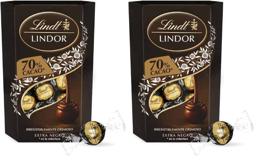 Lindt bombons LINDOR CORNET chocolate preto a 70% de cacau, deliciosa gostosa com interior de chocolate cremoso, 200 g x 2