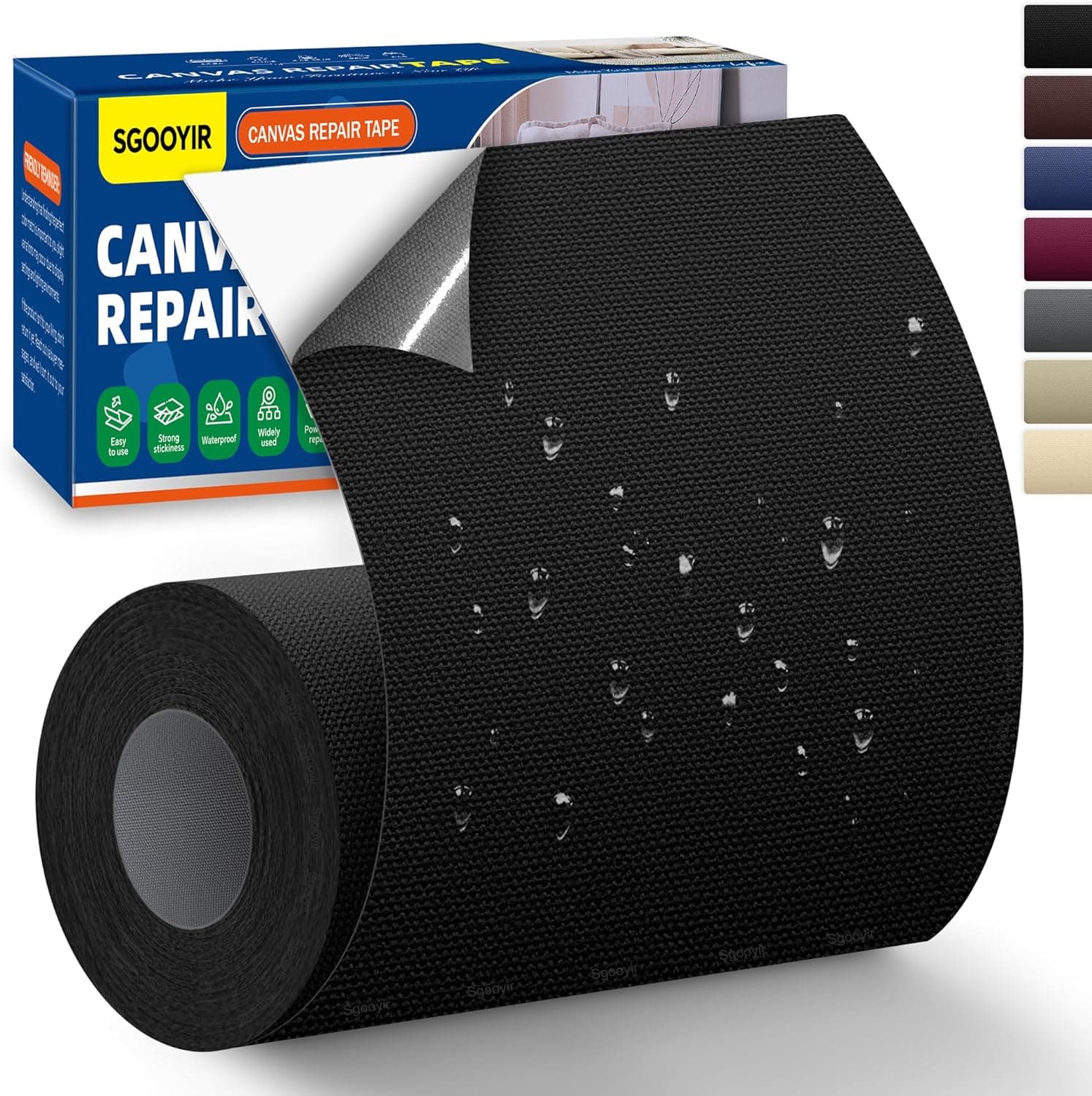 Tecido reforçado impermeável para reparações | autocolante resistente, 10 × 200 cm – preto