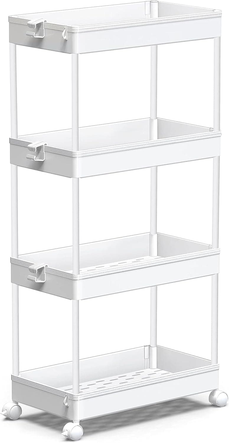 SPACEKEEPER Carrinho de armazenamento de 4 níveis, organizador de estantes móveis, carrinho de utilitário de rolamento deslizante, multiusos para cozinha, casa de banho, lavandaria, locais estreitos,