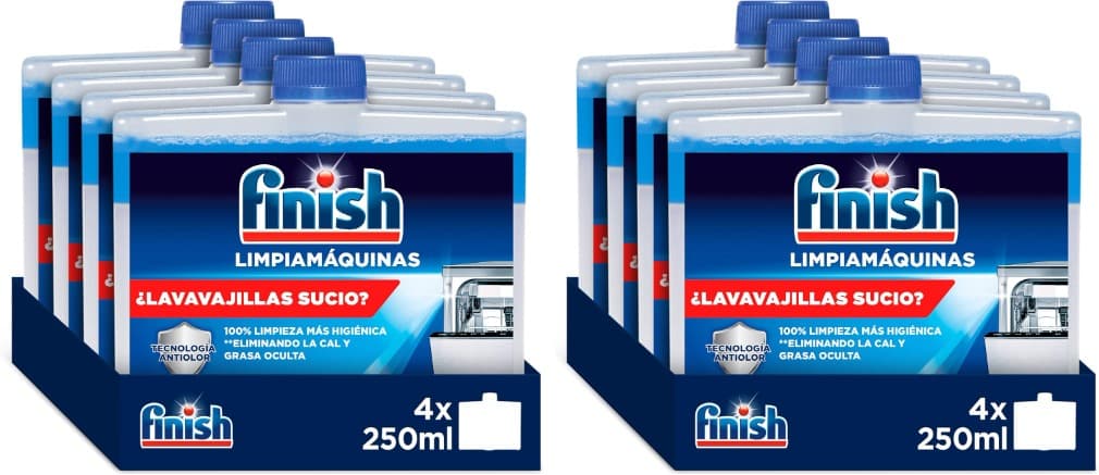 Finish Limpeza de Máquinas | Líquido desengordurante e anticalcário para máquina de lavar loiça, 250 ml x 8