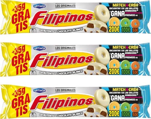 Artiach Filipinos White Chocolate | Bolachas cobertas com chocolate branco, 128 g x 3