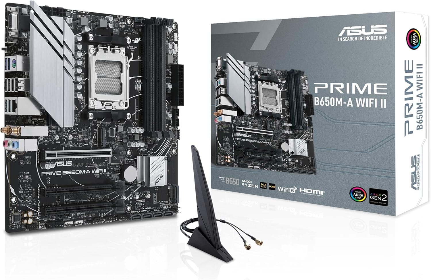 ASUS Prime B650M-A WiFi II Placa de base AMD B650 (Micro-ATX, DDR5, PCIe 5.0, M.2, Ethernet de 2,5 GB, Wi-Fi 6, DisplayPort, VGA, HDMI, SATA 6 Gbps, USB 3.2 Gen 2, BIOS lashback, At ura Sync), preto