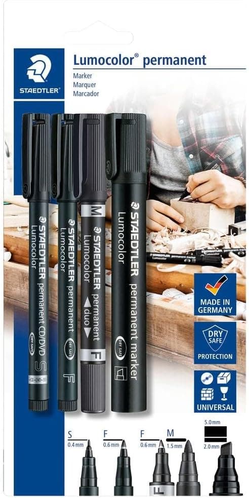 Staedtler Lumocolor permanent 60 BK Conjunto de marcadores permanentes com pontas diferentes, 4 unidades em blister branco